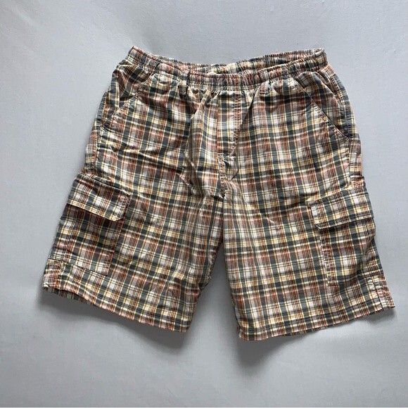 Plaid Preppy Cargo Shorts Men’s 18H Spring Summer Elastic Waist Pull On Spring - Picture 3 of 8